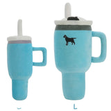 Plush Dog Toy Fashionable Blue Tumbler w/ Handle and Straw