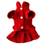 Red dog coat with white buttons on a white background