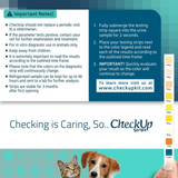 CheckUp strips packaging with instructions, color chart, and images of a cat and dog.