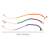 Set of colorful dog toys with a measurement label on a white background