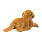 Brown plush dog toy on a white background