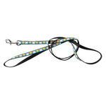 Dog leash with colorful pattern on a white background