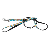 Dog leash with colorful pattern on a white background
