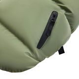 Green sleeping bag with a black zipper on a white background