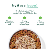 PPFC dog food product with text on a white background