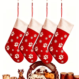 Velvet Embroidered Paw & Snowflake Stocking