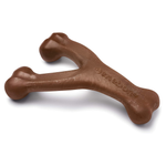 Brown bone-shaped dog toy with ' Benebone' branding on a white background