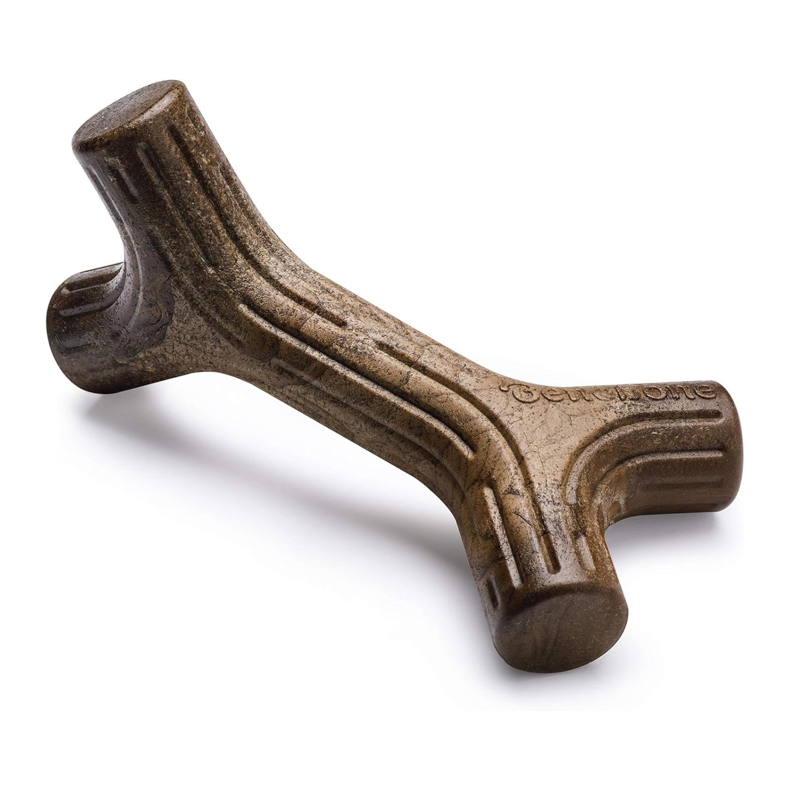 Brown dog chew toy on a white background