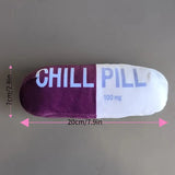 Model of a 'Chill Pill' with dimensions indicated on a gray background