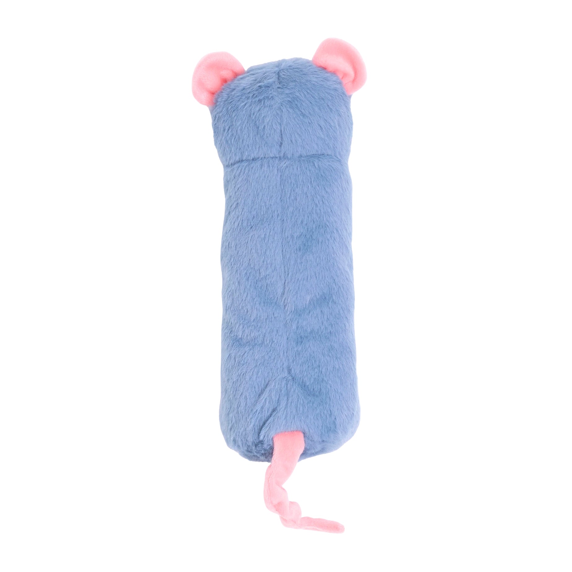 Blue plush toy shaped like a mouse on a white background