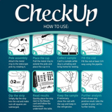Instructions for using a 'CheckUp' product on a blue background