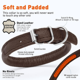 Dogline Soft Round Leather Collar Dark Brown