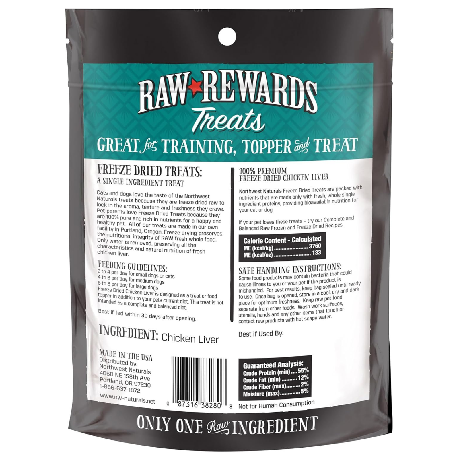 Raw Rewards Treats packaging with text and branding on a white background