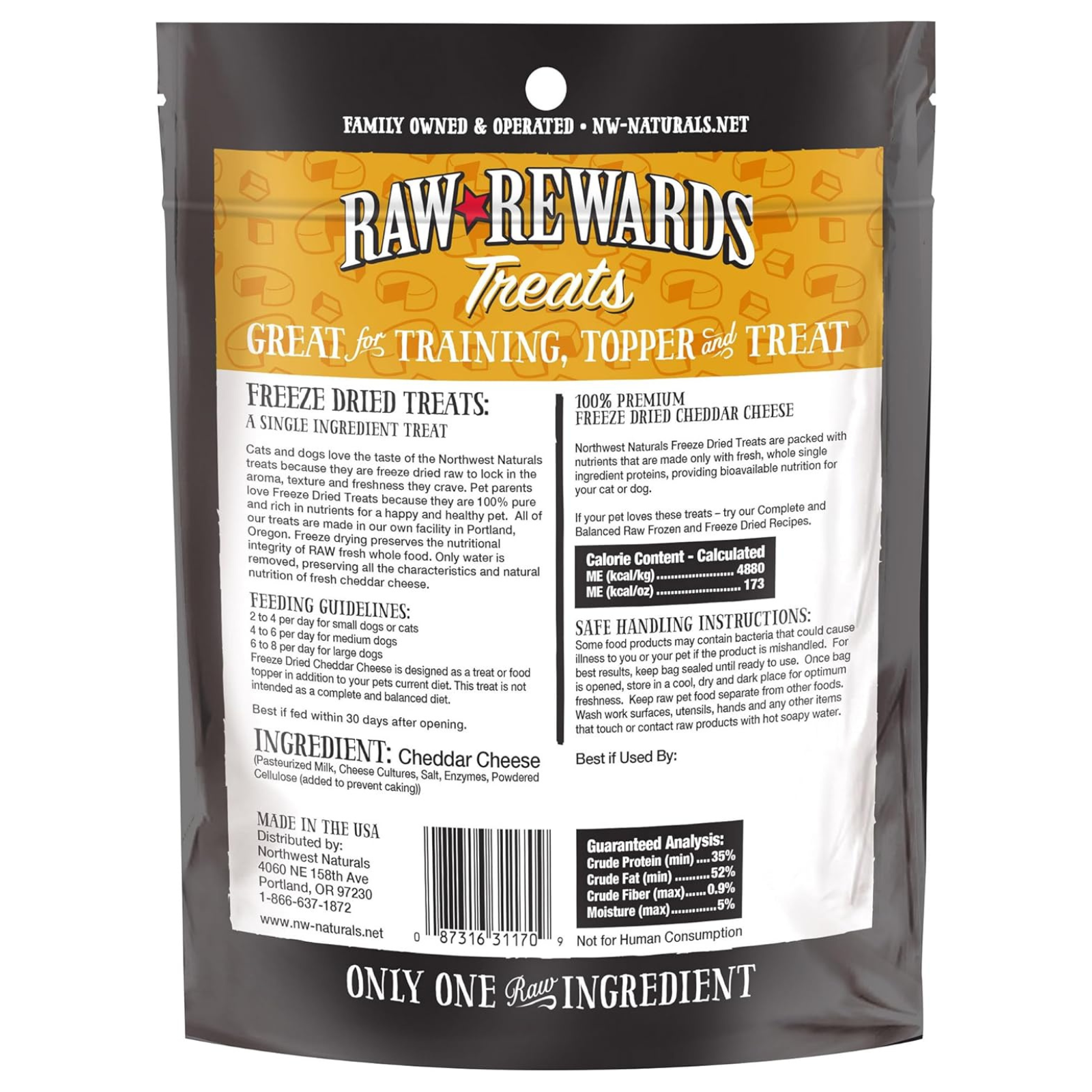 Raw Rewards Treats packaging with yellow and black design