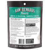 Raw Rewards Treats packaging with text and branding on a white background
