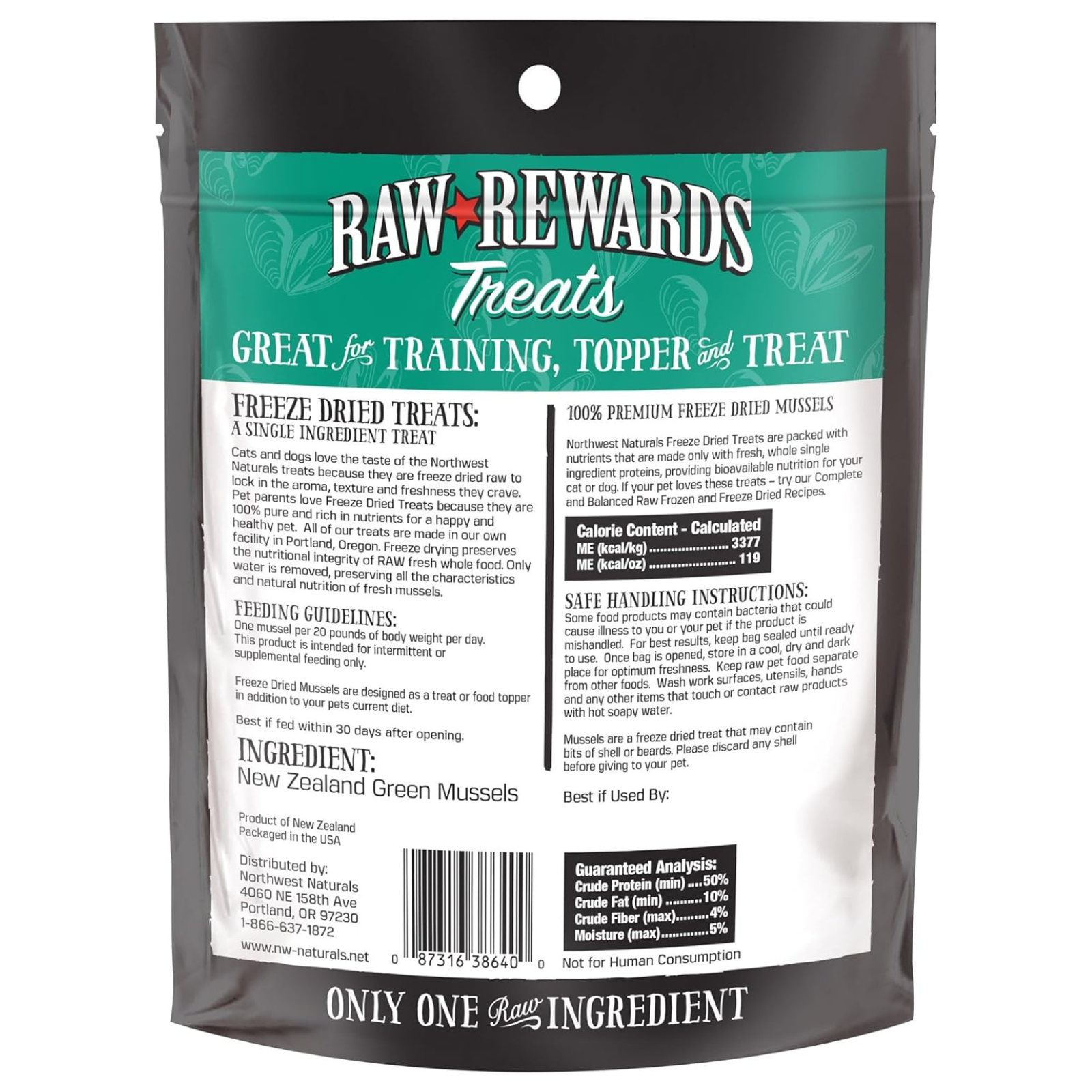 Raw Rewards Treats packaging with text and branding on a white background