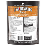 Raw Rewards Treats package with orange and black design on a white background