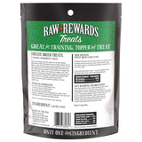 Raw Rewards Treats packaging with green and white label on a white background