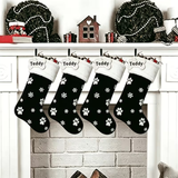 Velvet Embroidered Paw & Snowflake Stocking