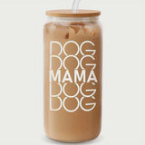 Dog Mama 16oz Glass Tumbler with Bamboo Lid and includes Straw and Brush