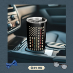 Tumbler with cat-themed design on a car cup holder