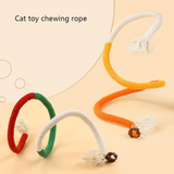 Cat toy chewing rope with colorful ends on a beige background