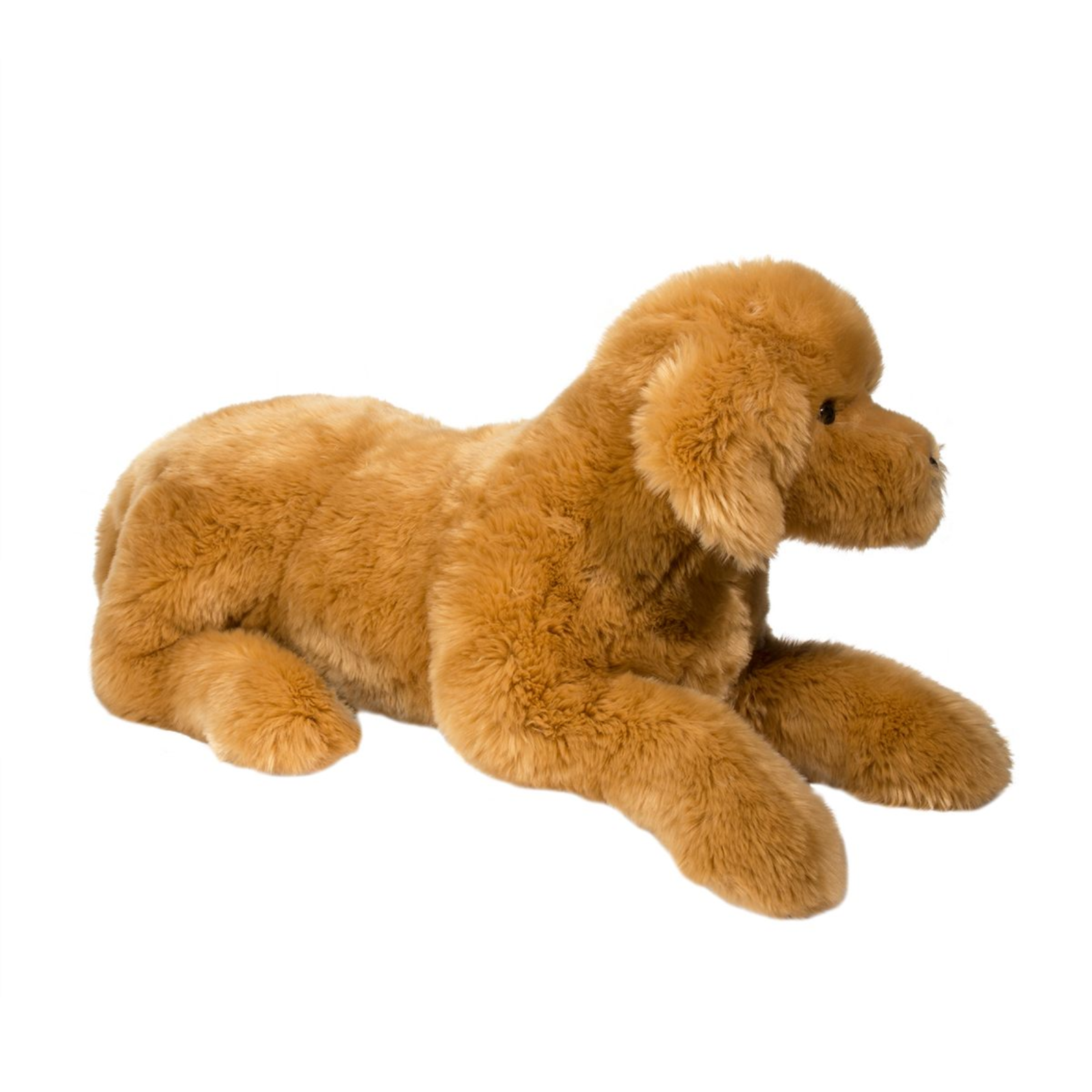 Brown plush dog toy on a white background