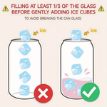 Illustration showing the correct way to add ice cubes to a can without breaking it.