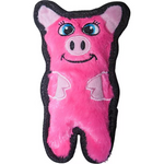 Pink pig-shaped toy with black accents on a white background