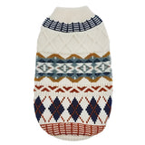 Knitted dog sweater with a pattern on a white background