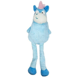 Blue plush toy with a unicorn design on a white background