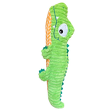 Green plush toy resembling a seahorse on a white background