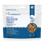 Package of smallbatchpets freeze-dried rainbow trout treats for dogs and cats.