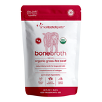 Package of small batch pets bone broth with red and white design