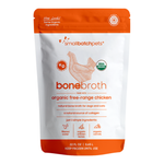 Package of small batch pets bone broth for dogs on a white background