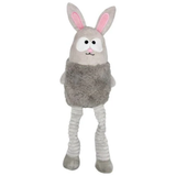 A plush bunny toy with a gray fuzzy body, long striped gray and white legs, and pink inner ears, shown against a plain white background.