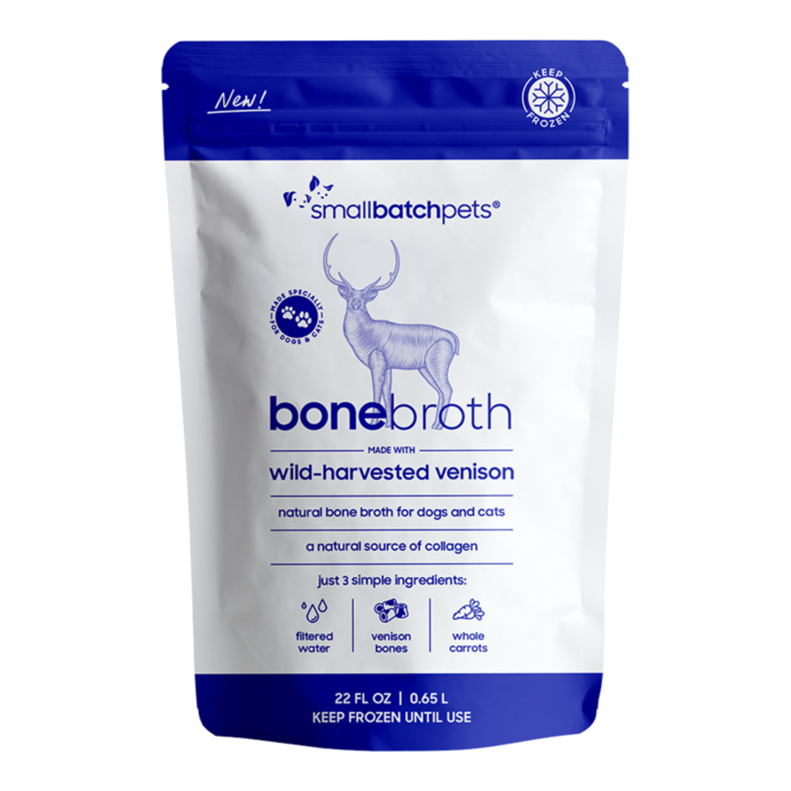 Small Batch Pets bone broth package for dogs and cats on a white background