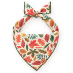 Leaf-patterned bandana with a bow on a white background