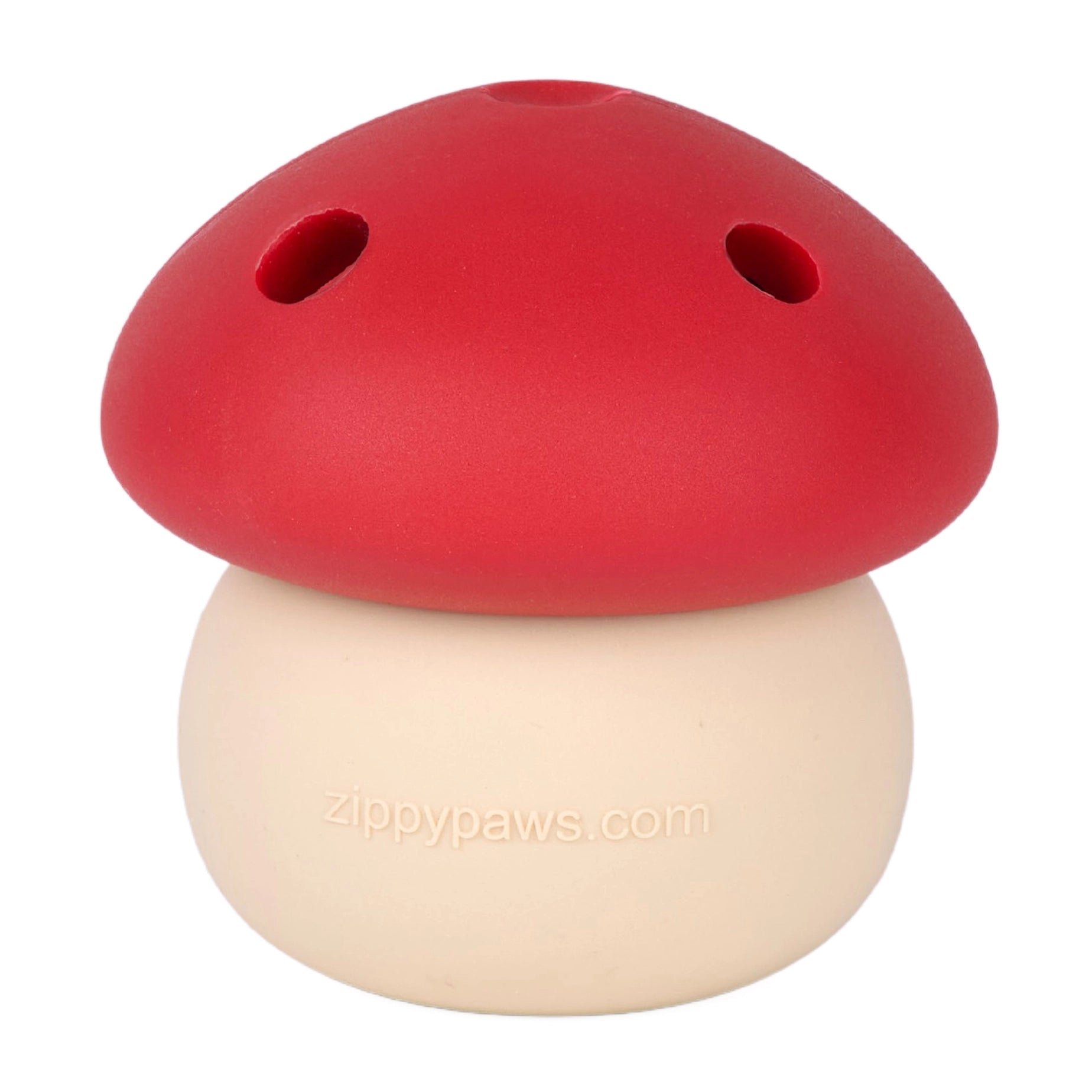 Red and beige mushroom-shaped product with 'zippypaws.com' branding on a white background
