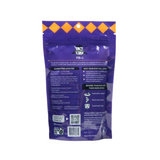 Purple pet food package with text and a brand logo on a white background