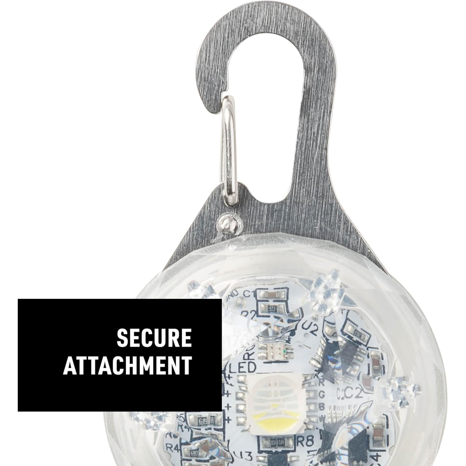 Light with a carabiner attachment on a white background