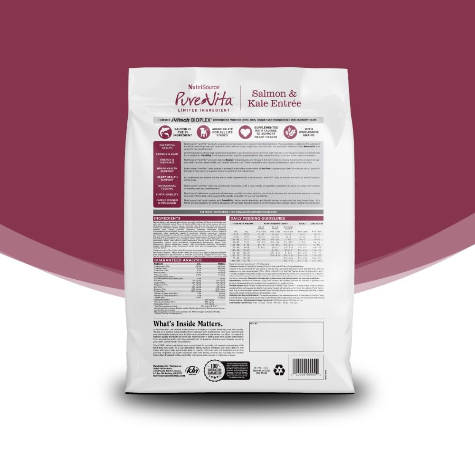 Nestlé PureVita salmon and kale entree pet food package on a white background