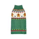Green dog sweater with gingerbread design on a white background