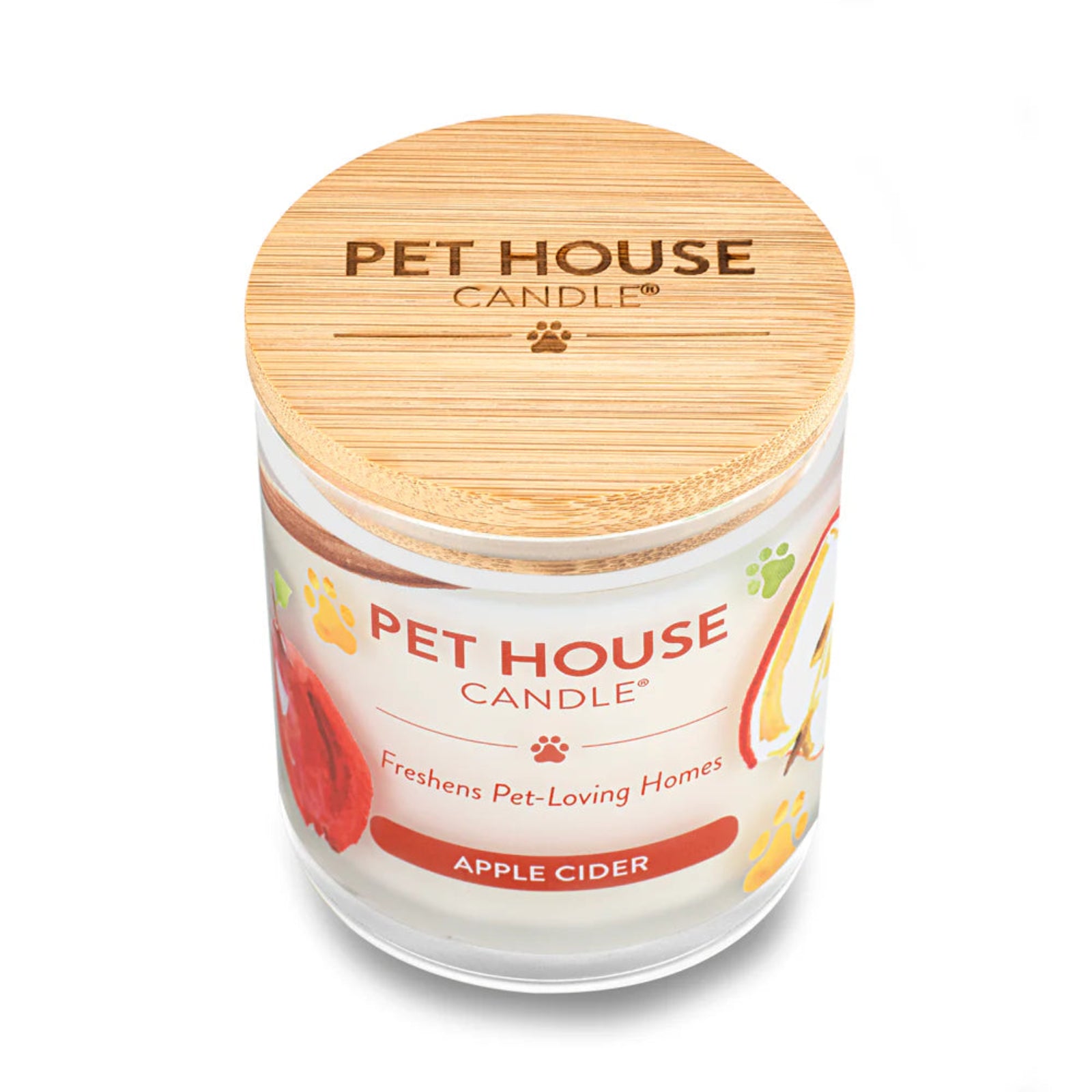 Pet House Candle with wooden lid on a white background