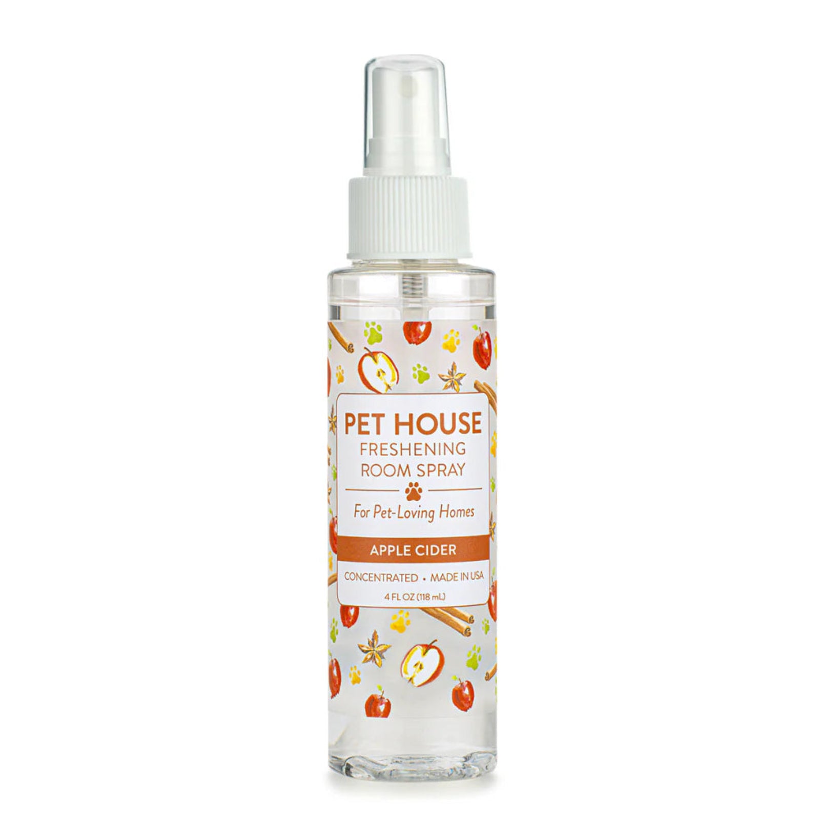 Pet House Freshening Room Spray bottle with apple cider flavor on a white background