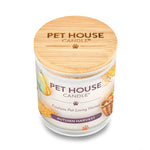 Pet House Candle with wooden lid on a white background
