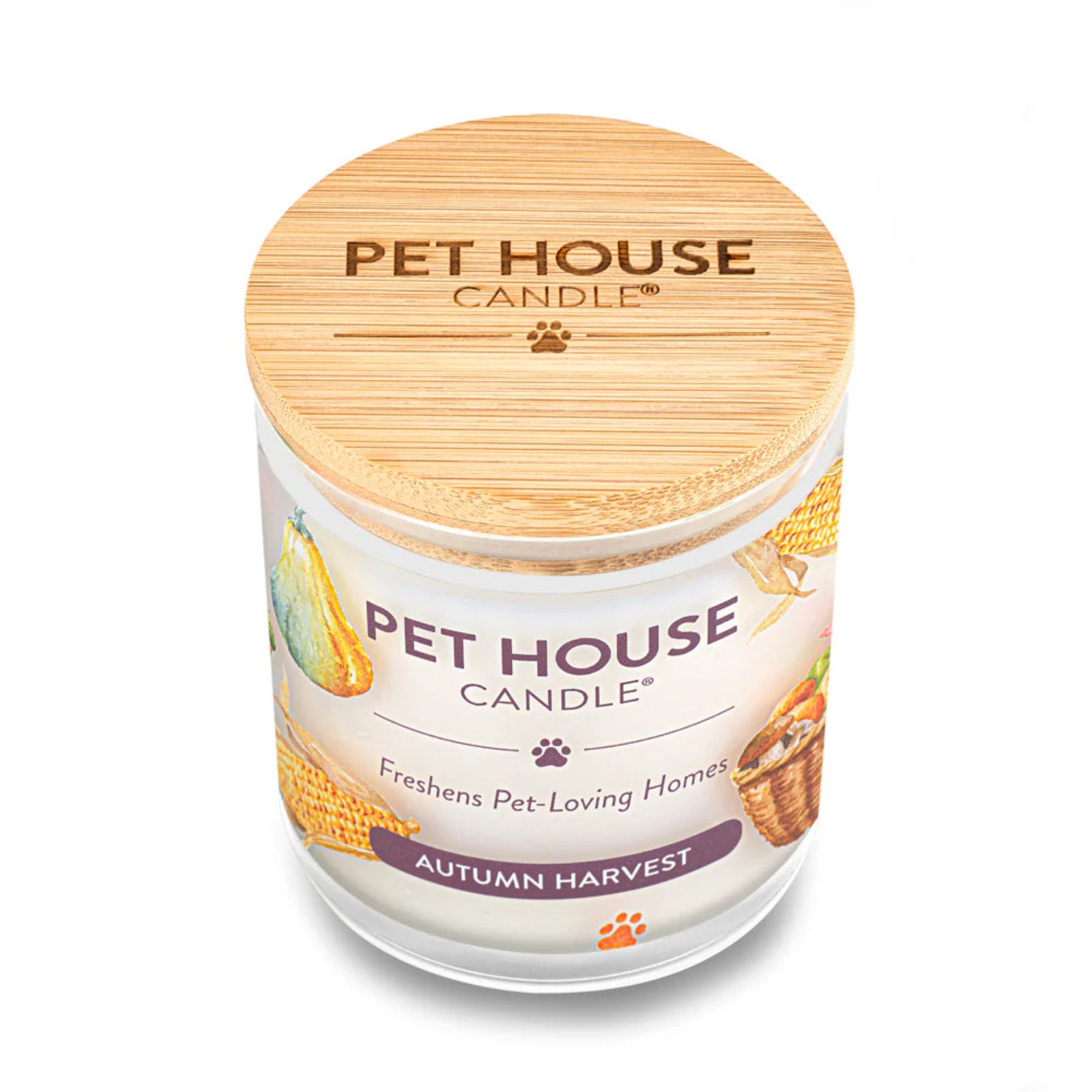 Pet House Candle with wooden lid on a white background