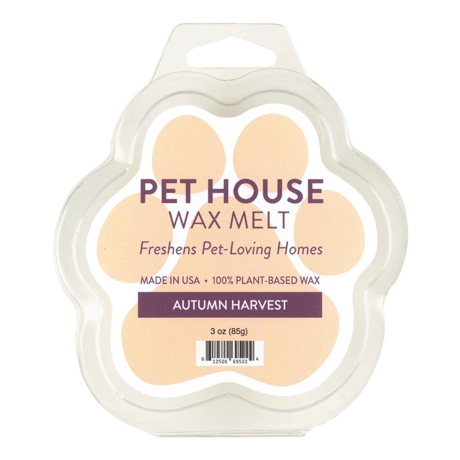Pet House Wax Melt packaging with paw design on a white background