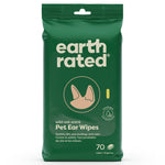Green package of earth rated pet ear wipes on a white background