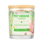 Pet House Candle with bamboo and watermint design on a white background